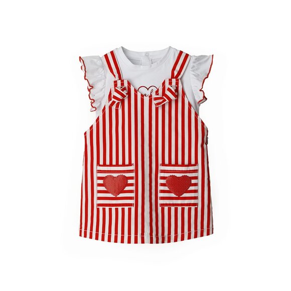 COPY - 💥 RED STRIPED SEQUIN HEARTS OVERALL DRESS - BABY GIRL OVERALLS - Picture 1 of 6